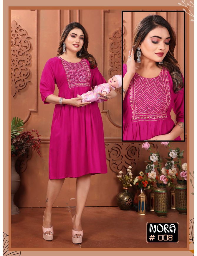 Nora Vol 1 By Fashion Talk Rayon Printed Feeding Kurtis Wholesale Shop In Surat 
